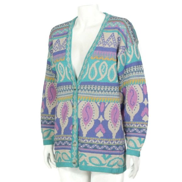 SEGRETS SUN PRINTS Vintage 90's Pastel Button Cardigan Sweater Womens sz S /823 - Picture 4 of 5